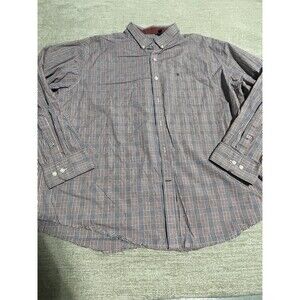 Izod Shirt Men’s 2XL Brown Button Collared Plaid Long Sleeve
